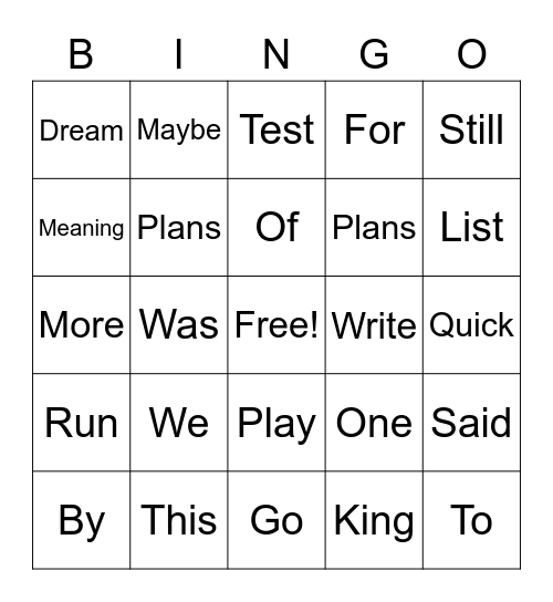 Sight Word Bingo! Bingo Card