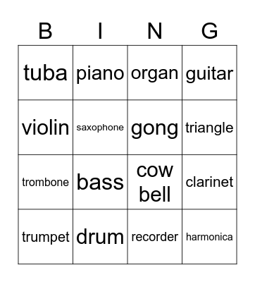 Instruments Bingo Card