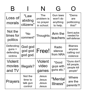 Post-Shooting Republican BINGO Card