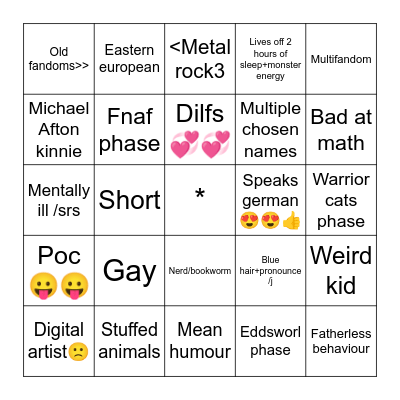 Dave's aesthetic bingo😍 Bingo Card