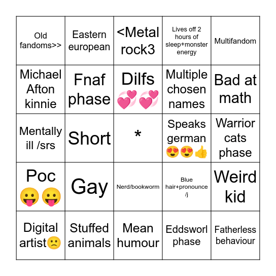 Dave's aesthetic bingo😍 Bingo Card