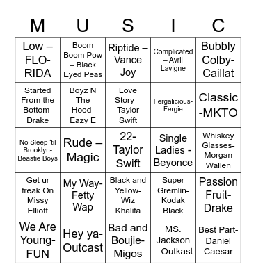 Graduation Music Bingo Card