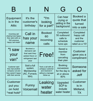 All Seasons Heating & Cooling Call Center Bingo Card
