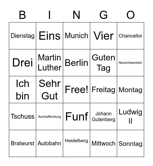 Germany Bingo Card