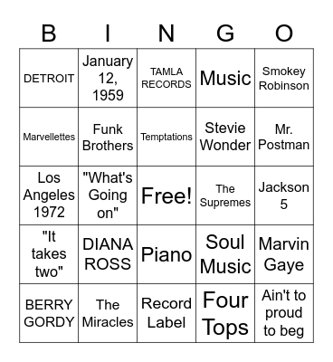 MOTOWN Bingo Card