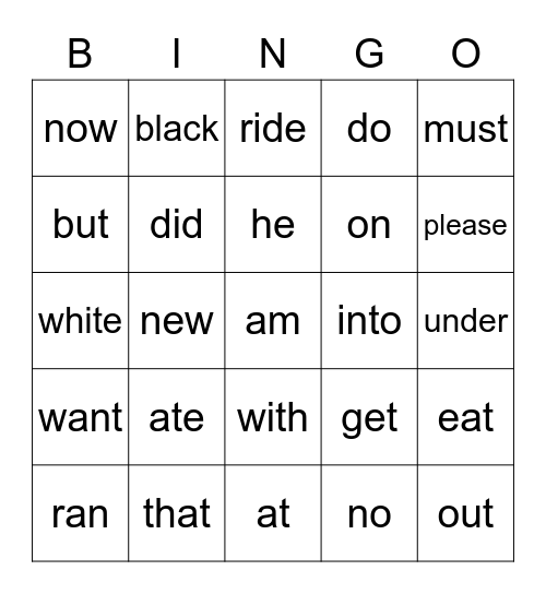 Primer Bingo Card