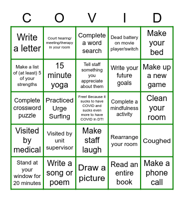 DT COVID Bingo Card