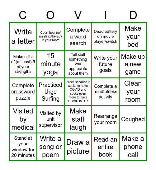 DT COVID Bingo Card