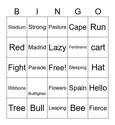 Ferdinand Vocabulary Bingo Card