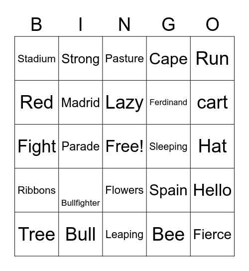 Ferdinand Vocabulary Bingo Card