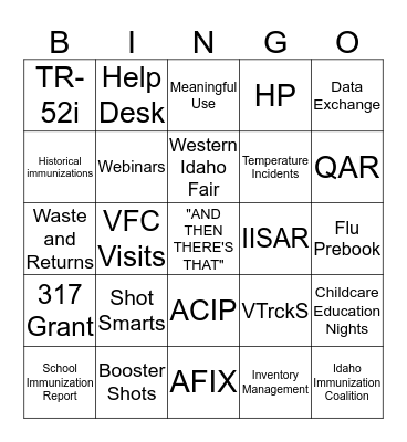 IDAHO IMMUNIZATION PROGRAM Bingo Card