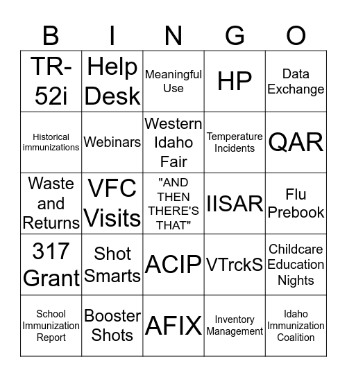 IDAHO IMMUNIZATION PROGRAM Bingo Card