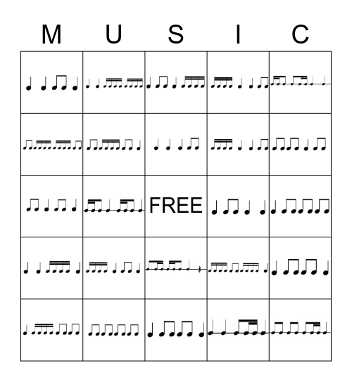 Rhythm Bingo Card