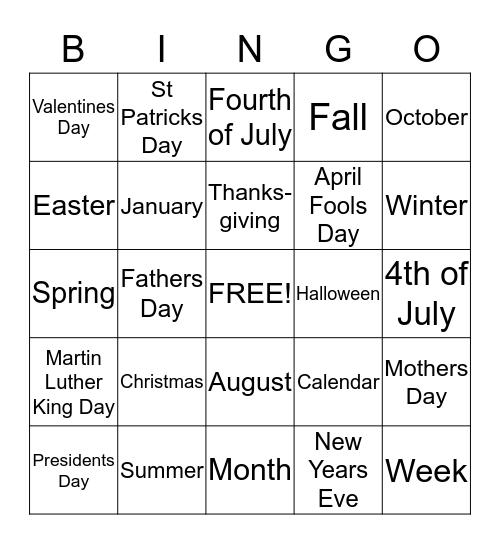 Calendar  Bingo Card