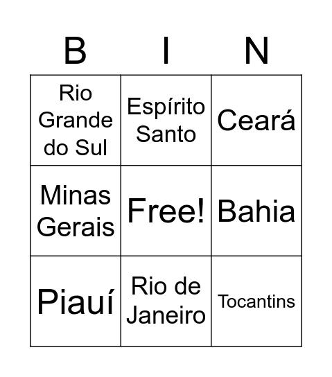 Siglas estados brasileiros Bingo Card
