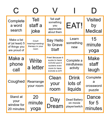 DT COVID BINGO Card