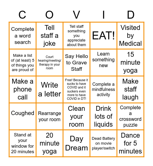 DT COVID BINGO Card