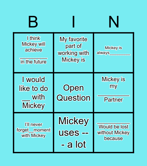 Mickey's Virtual Farewell Party Bingo Card