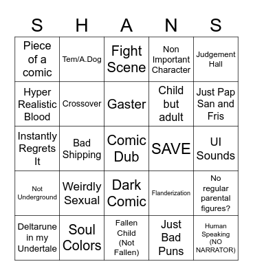 Comic Dub Bingo Card