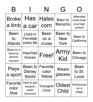 Human Bingo Icebreaker Bingo Card