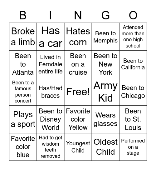 Human Bingo Icebreaker Bingo Card
