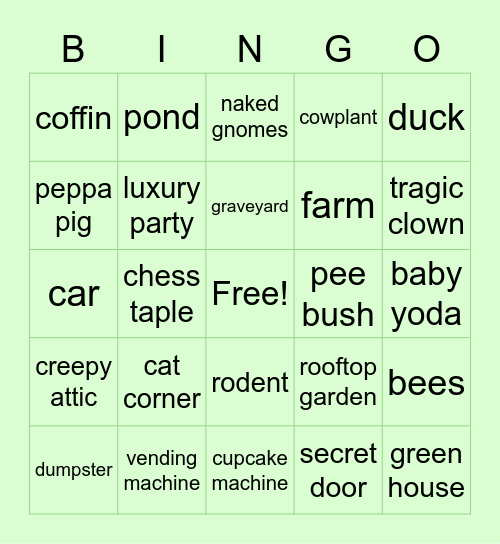 Simsie build bingo Card