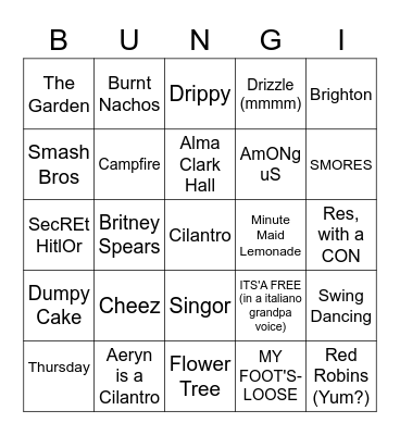 Bungi Bingo Card