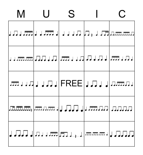 Rhythm Bingo (easier 16ths) Bingo Card