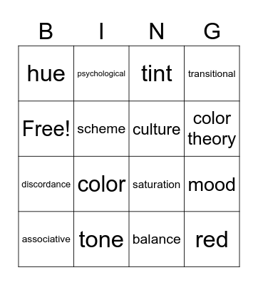 Color Theory Bingo Card