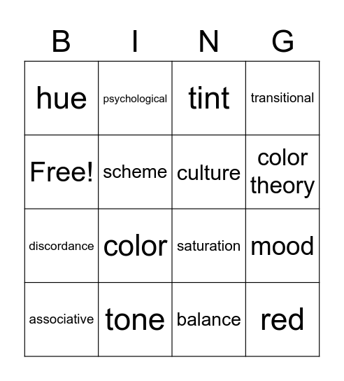 Color Theory Bingo Card