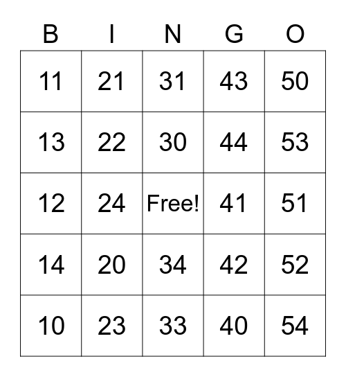 TAOS Bingo Card