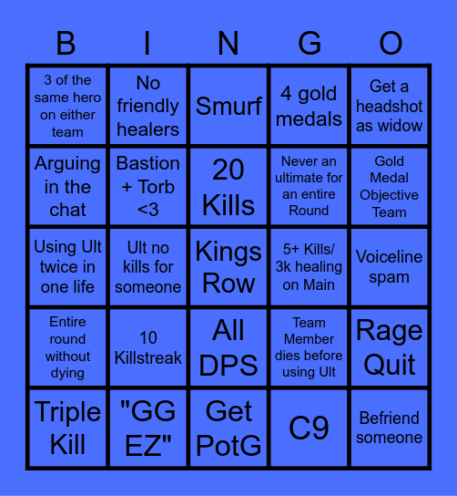 Kathryn's Overwatch Party Time Bingo Card