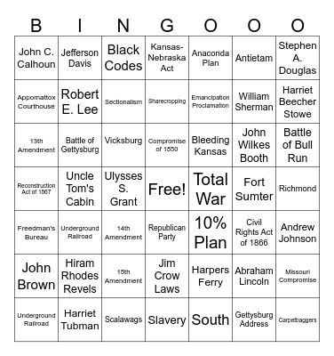 CIVIL WAR BINGO Card