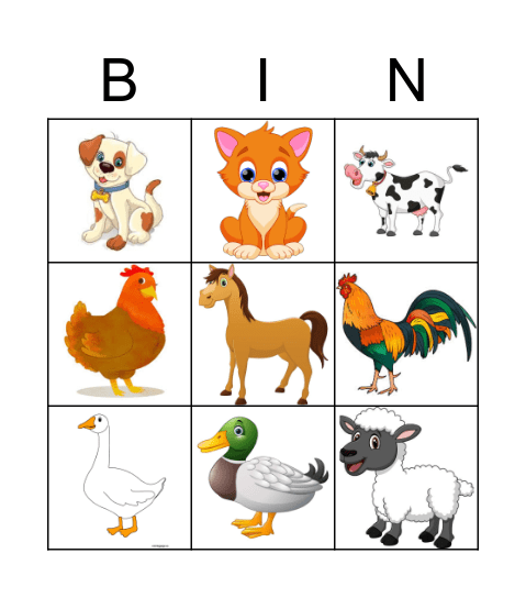 Animales en la Granja Bingo Card