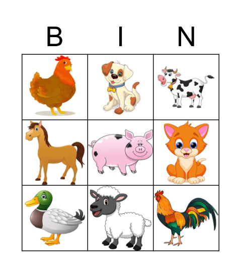 Farm Animals Bingo Card