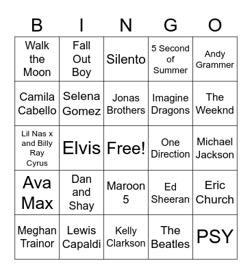 Pop Music  Bingo Card