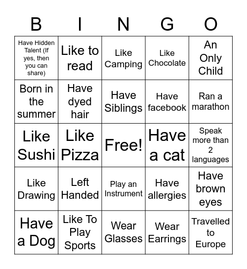 Draft Bingo Card
