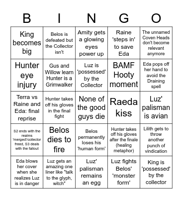 Owl House (finale) prediction bingo Card