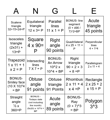 Geometry Relay Bingo Card