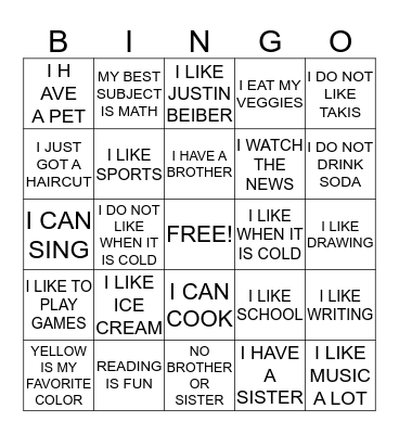 Getting To Know You Bingo Card