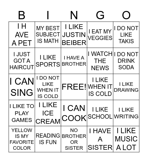 Getting To Know You Bingo Card