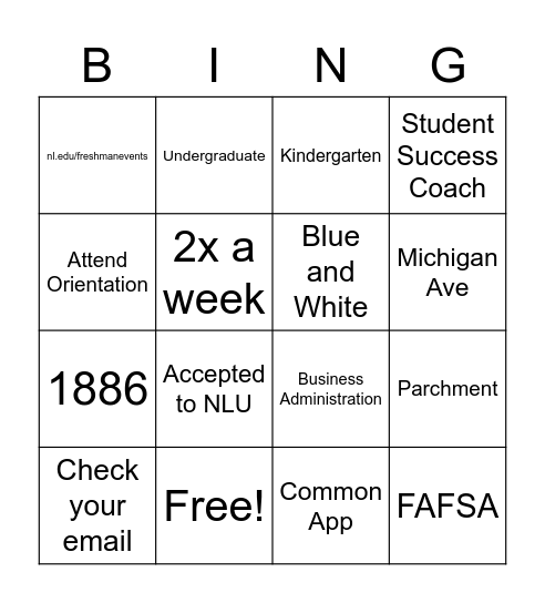 NLU Bingo Card
