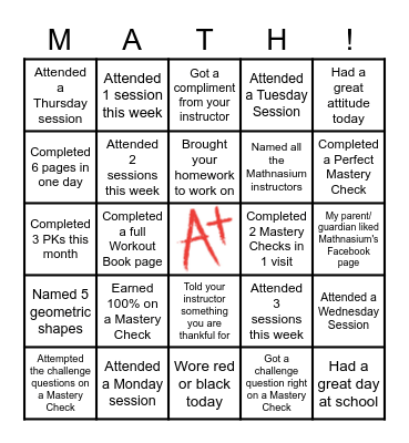 Mathnasium Holiday Bingo Card