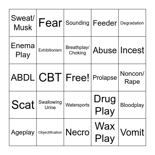 Skye’s Anti Kink Bingo Card