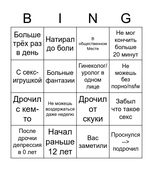 Дрочка бинго Bingo Card