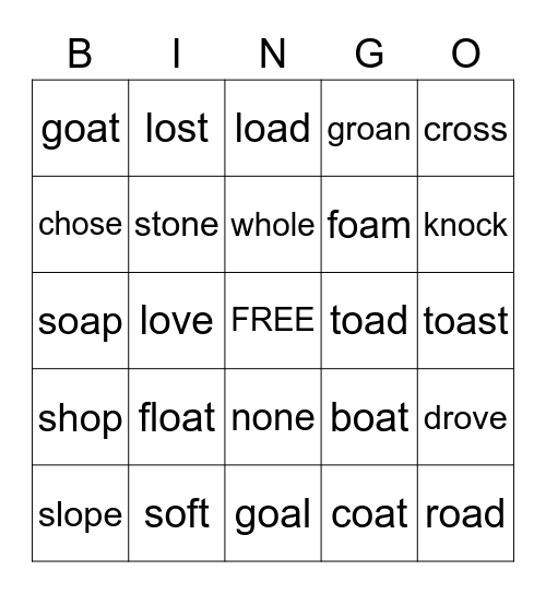O: CVCe CVVC CVC Bingo Card