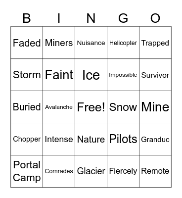 Avalanche in British Columbia Bingo Card