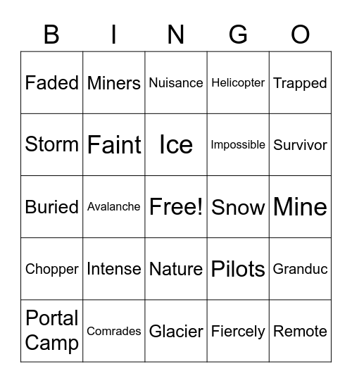 Avalanche in British Columbia Bingo Card