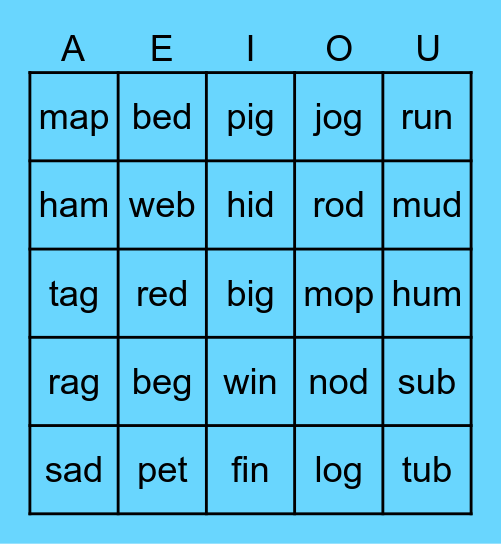 CVC words Bingo Card