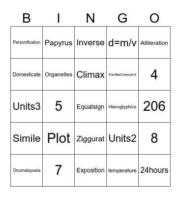 End of Year Bingo Card